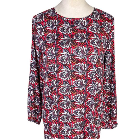 loft TALL Shadow Floral Red Print 3/4 Sleeve Lightweight Knee Length Shift Dress - Picture 7 of 14
